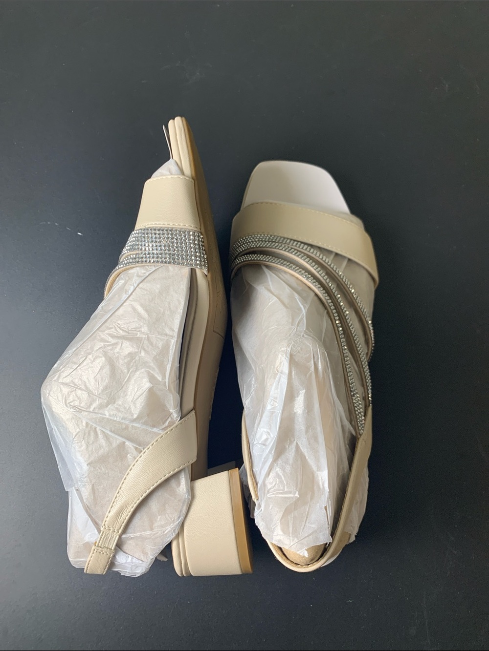 Life Stride Beige Slingback Heels with Silver Rhinestone Straps - Picture 7 of 7